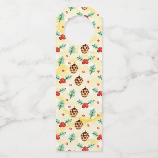 Pine Cones en Holly Kerstpattern Flessenhanger (Achterkant)