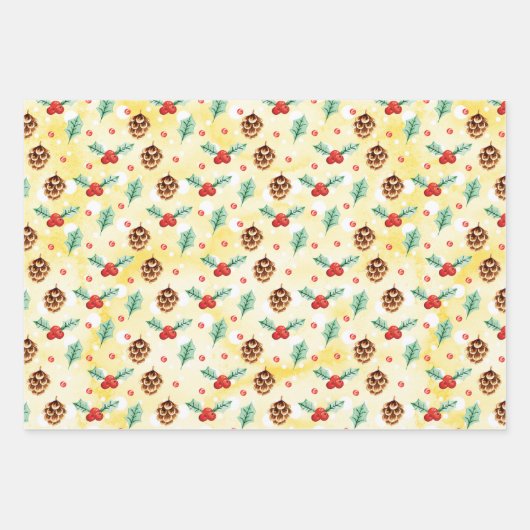 Pine Cones en Holly Kerstpattern Inpakpapier Vel (Voorkant 2)