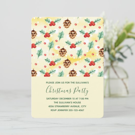 Pine Cones en Holly Kerstpattern Kaart (Staand voorkant)