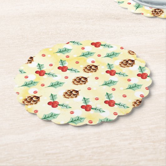 Pine Cones en Holly Kerstpattern Kartonnen Onderzetters (Gekanteld)