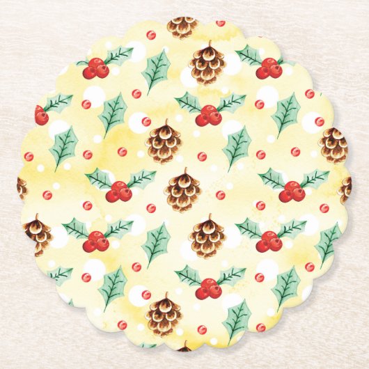 Pine Cones en Holly Kerstpattern Kartonnen Onderzetters (Voorkant)