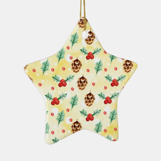 Pine Cones en Holly Kerstpattern Keramisch Ornament (Rechts)