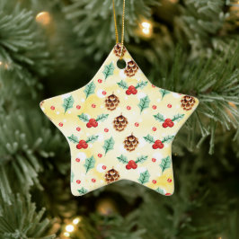 Pine Cones en Holly Kerstpattern Keramisch Ornament