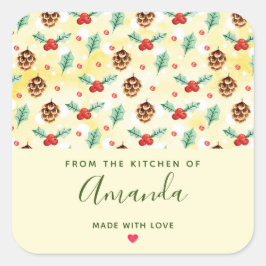 Pine Cones en Holly KerstPattern Kitchen Vierkante Sticker