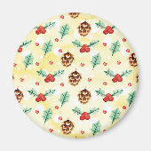 Pine Cones en Holly Kerstpattern Magneet (Voorkant)