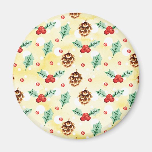 Pine Cones en Holly Kerstpattern Magneet (Voorkant)
