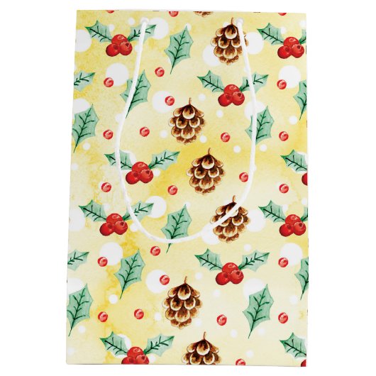 Pine Cones en Holly Kerstpattern Medium Cadeauzakje (Achterkant)