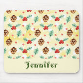 Pine Cones en Holly Kerstpattern Muismat (Voorkant)