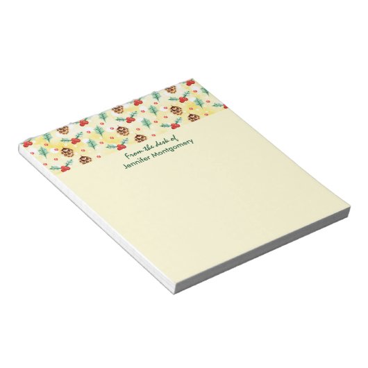 Pine Cones en Holly Kerstpattern Notitieblok (Schuin)