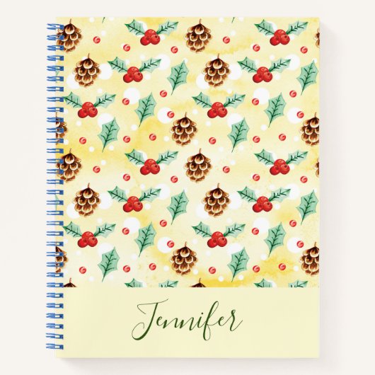 Pine Cones en Holly Kerstpattern Notitieboek (Voorkant)