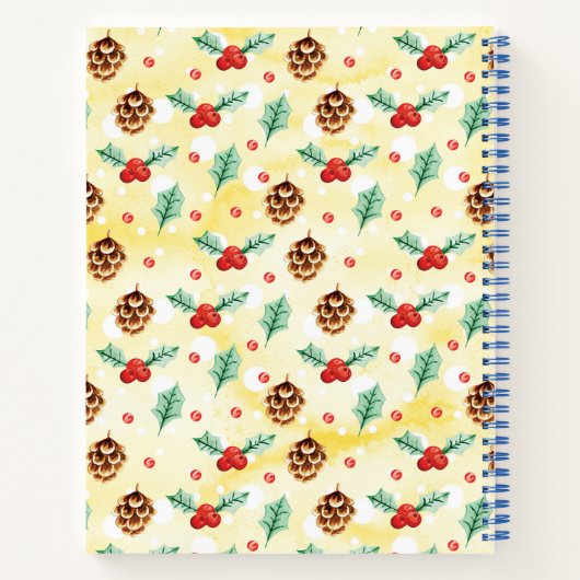 Pine Cones en Holly Kerstpattern Notitieboek (Achterkant)
