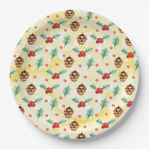Pine Cones en Holly Kerstpattern Papieren Bordje