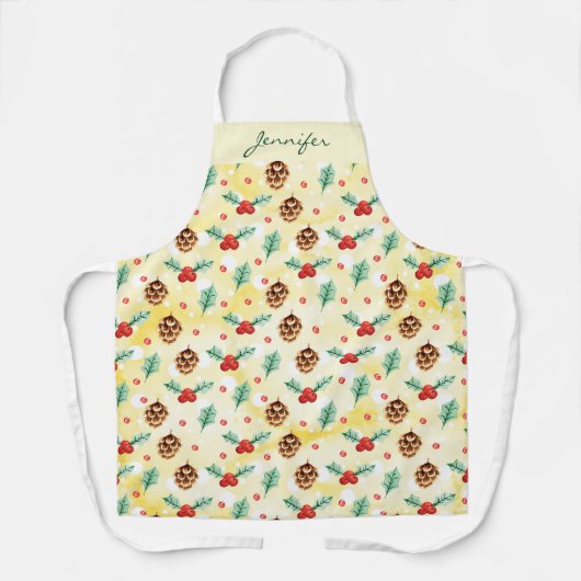 Pine Cones en Holly Kerstpattern Schort (Voorkant)