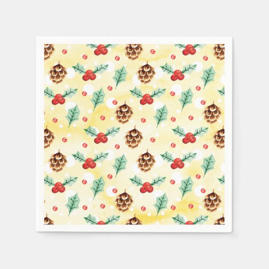 Pine Cones en Holly Kerstpattern Servet (Voorkant)