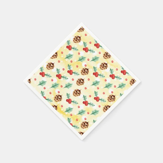 Pine Cones en Holly Kerstpattern Servet (Hoek)