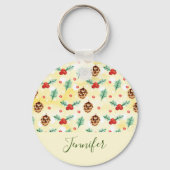 Pine Cones en Holly Kerstpattern Sleutelhanger (Voorkant)