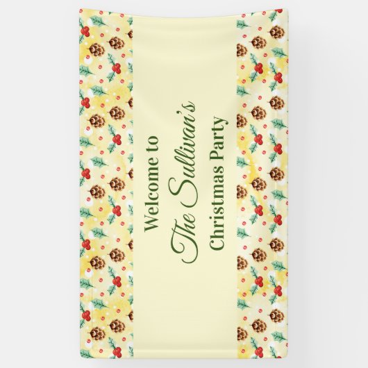 Pine Cones en Holly Kerstpattern Spandoek (Verticaal)