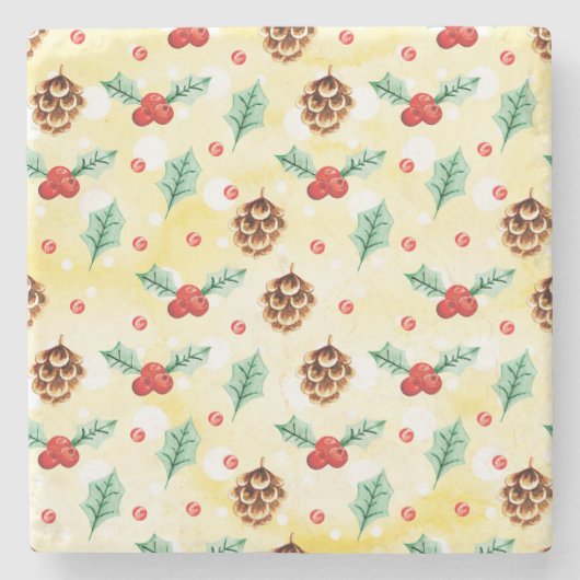 Pine Cones en Holly Kerstpattern Stenen Onderzetter (Voorkant)