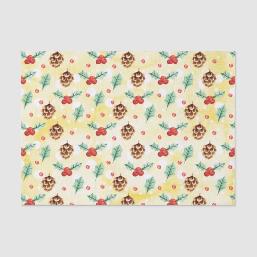 Pine Cones en Holly Kerstpattern Tissuepapier (Voorkant)