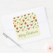 Pine Cones en Holly Kerstpattern Vierkante Sticker (Envelop)