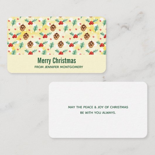 Pine Cones en Holly Kerstpattern Visitekaartje (Voorkant / Achterkant)