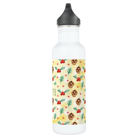 Pine Cones en Holly Kerstpattern Waterfles (Rechts)