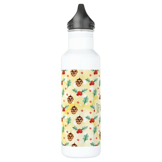 Pine Cones en Holly Kerstpattern Waterfles (Links)