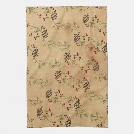 Pine Cones en Holly Kitchen Towels Theedoek (Verticaal)