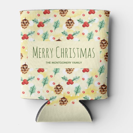 Pine Cones en Holly Pattern Merry Kerstmis Blikjeskoeler (Voorkant)