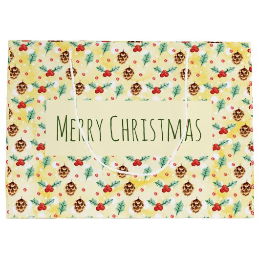 Pine Cones en Holly Pattern Merry Kerstmis Groot Cadeauzakje (Achterkant)