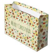 Pine Cones en Holly Pattern Merry Kerstmis Groot Cadeauzakje (Achterkant Gekanteld)