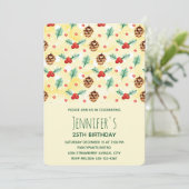 Pine Cones en Holly Winter Pattern Birthday Kaart (Staand voorkant)