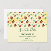 Pine Cones en Holly Winter Pattern Save the Date Uitnodiging Briefkaart (Voorkant / Achterkant)