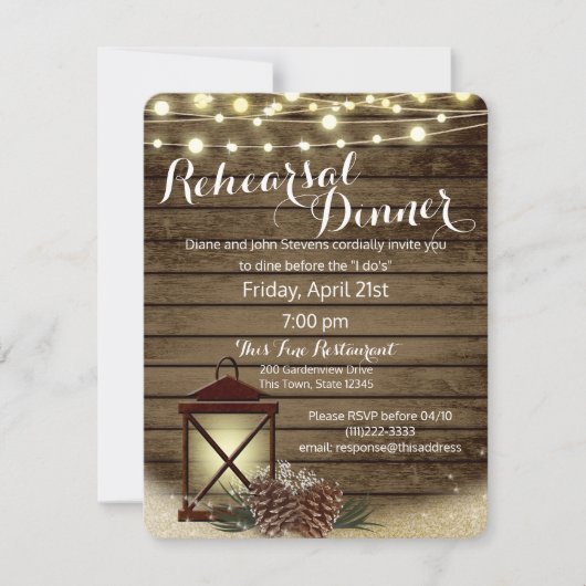 Pine Cones en lantaarn rustieke repetitie diner Kaart (Voorkant)