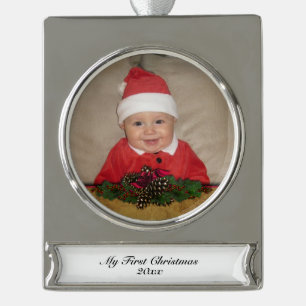 Pine Cones en lint eerste kerstmis Verzilverd Banner Ornament