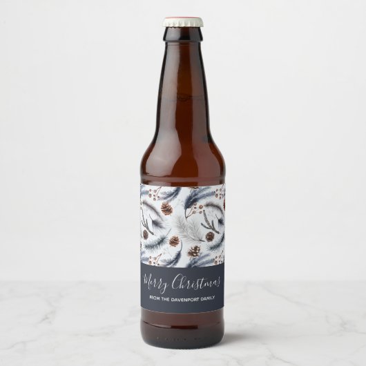 Pine Cones en Pine Needles Kerstpatroon Bier Etiket (Voorkant)