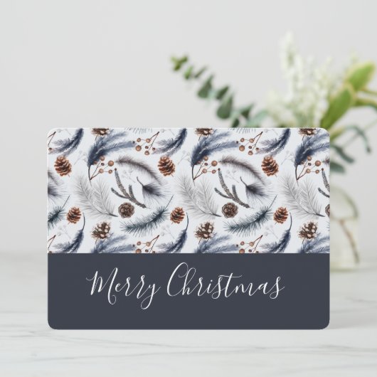 Pine Cones en Pine Needles Kerstpatroon Feestdagenkaart (Staand voorkant)