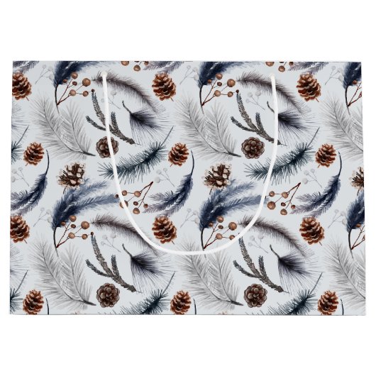 Pine Cones en Pine Needles Kerstpatroon Groot Cadeauzakje (Voorkant)