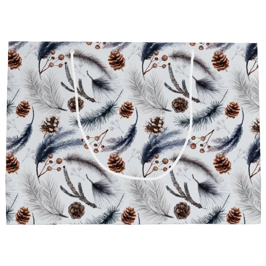 Pine Cones en Pine Needles Kerstpatroon Groot Cadeauzakje (Achterkant)