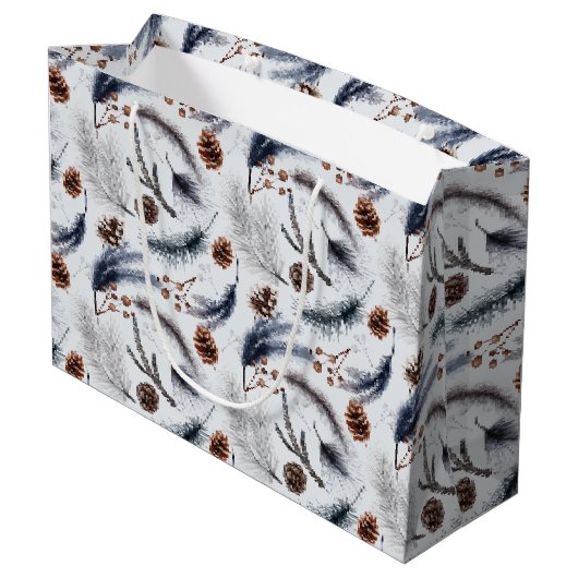 Pine Cones en Pine Needles Kerstpatroon Groot Cadeauzakje (Achterkant Gekanteld)