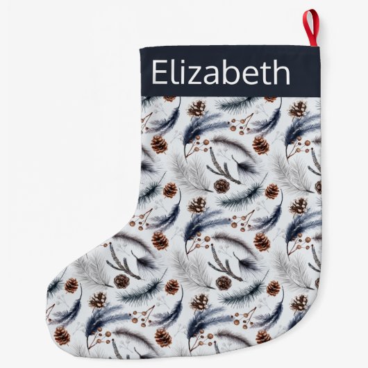 Pine Cones en Pine Needles Kerstpatroon Grote Kerstsok (Achterkant)