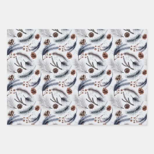Pine Cones en Pine Needles Kerstpatroon Inpakpapier Vel (Voorkant 2)