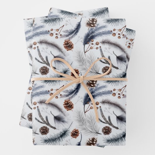 Pine Cones en Pine Needles Kerstpatroon Inpakpapier Vel (In situ)