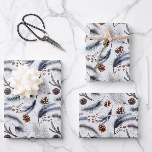Pine Cones en Pine Needles Kerstpatroon Inpakpapier Vel (Voorkant)