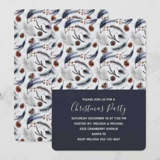 Pine Cones en Pine Needles Kerstpatroon Kaart (Voorkant / Achterkant)