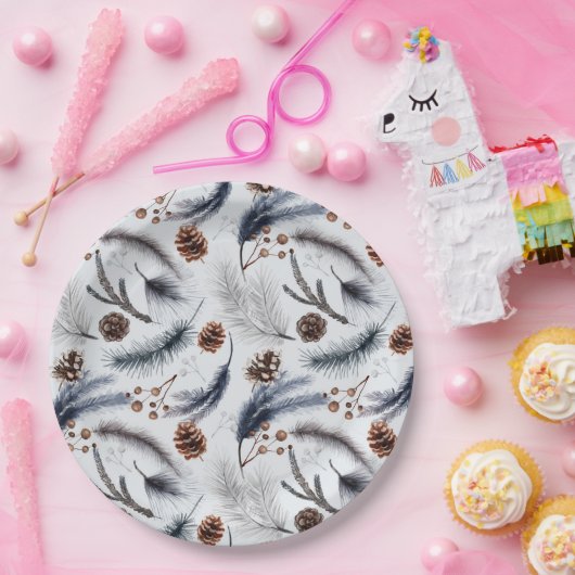 Pine Cones en Pine Needles Kerstpatroon Papieren Bordje (Feest)