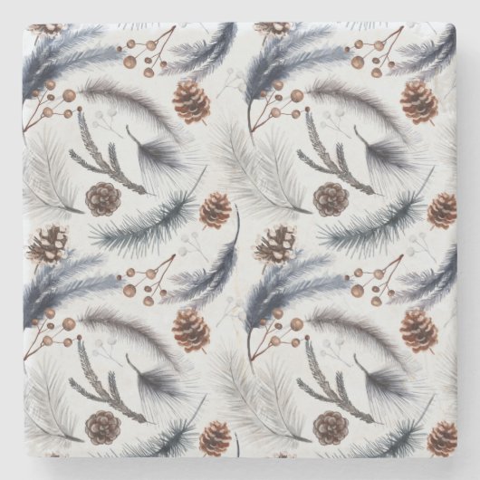 Pine Cones en Pine Needles Kerstpatroon Stenen Onderzetter (Voorkant)