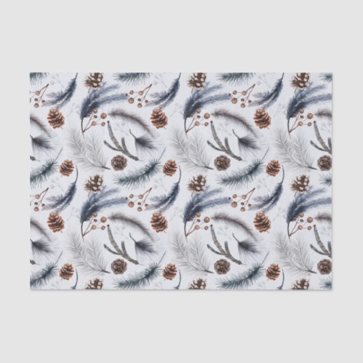 Pine Cones en Pine Needles Kerstpatroon Tissuepapier (Voorkant)