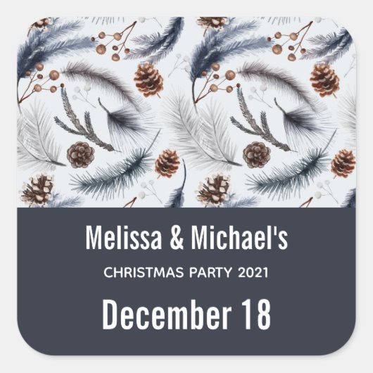 Pine Cones en Pine Needles Kerstpatroon Vierkante Sticker (Voorkant)
