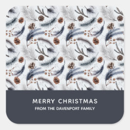 Pine Cones en Pine Needles Kerstpatroon Vierkante Sticker